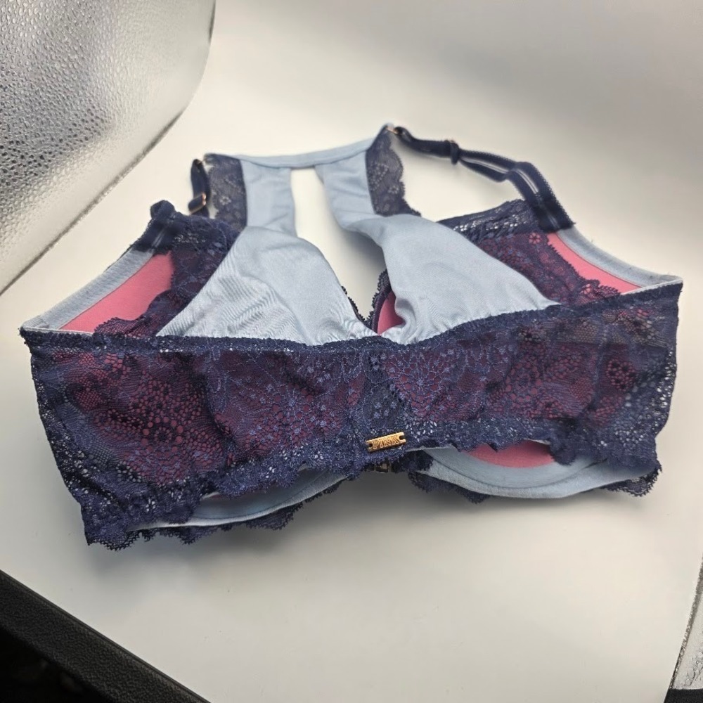 Victoria's Secret Pink Date Push Up Bra Lace Blue Pink 32DD‎ E70 - Picture 3 of 7